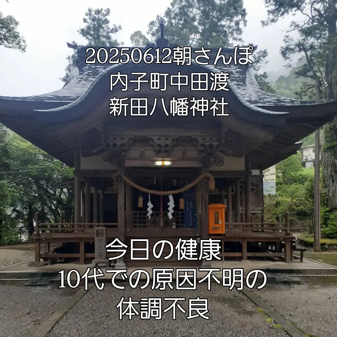 少し雨が降っている中、小田町に向かう途中にあった新田八幡神社...