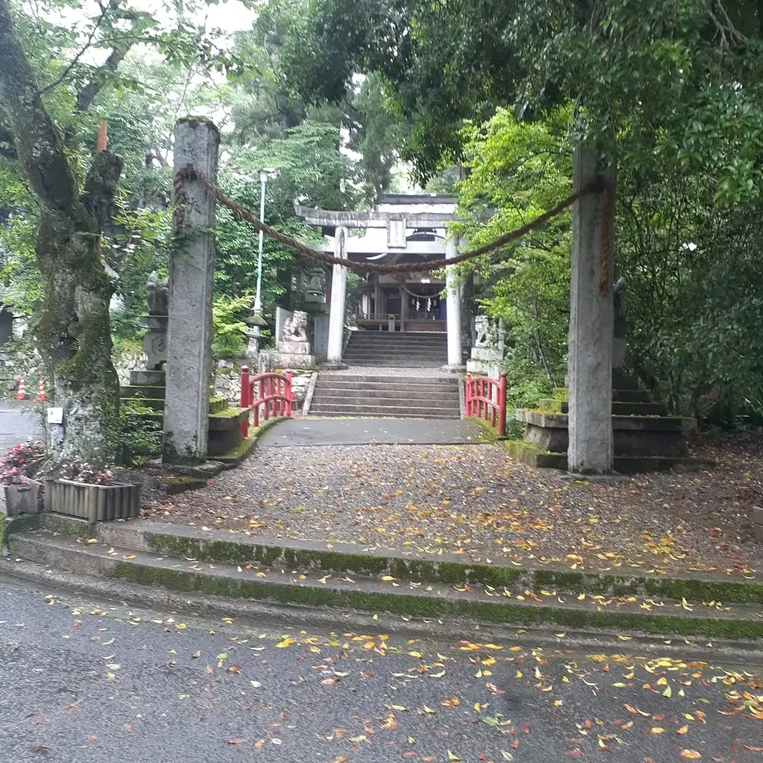 少し雨が降っている中、小田町に向かう途中にあった新田八幡神社...